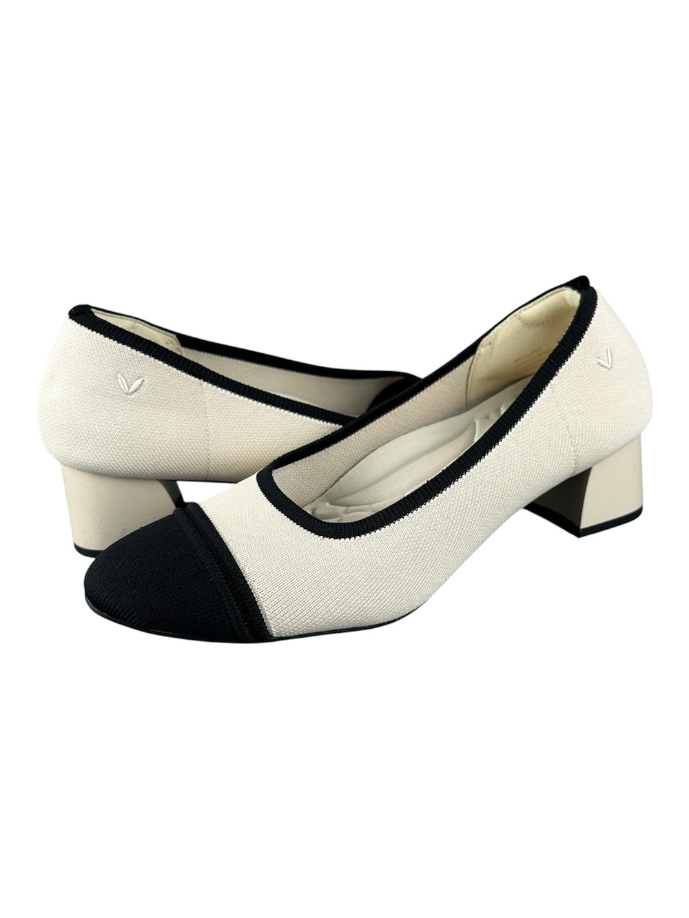 VIVAIA Almond-Toe Stress Free Chunky Heels Julie Arch Pro 8.5 39.5 Ivory Black